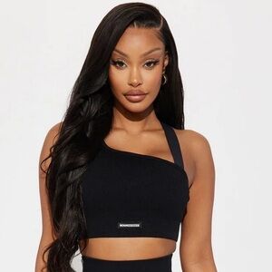 Fashion Nova - Black Ribbed Seamless Sports Bra Top, Medium